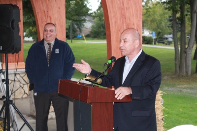 Mayor Gatt giving a speech at Lake Shore Park
